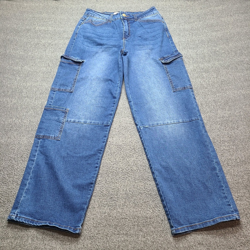 Wax Jean Cargo Wide Leg Pants Women 7/28 Dark Blue Excellent High Rise Utility